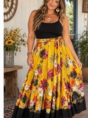 New York & Company Yellow floral maxi skirt
